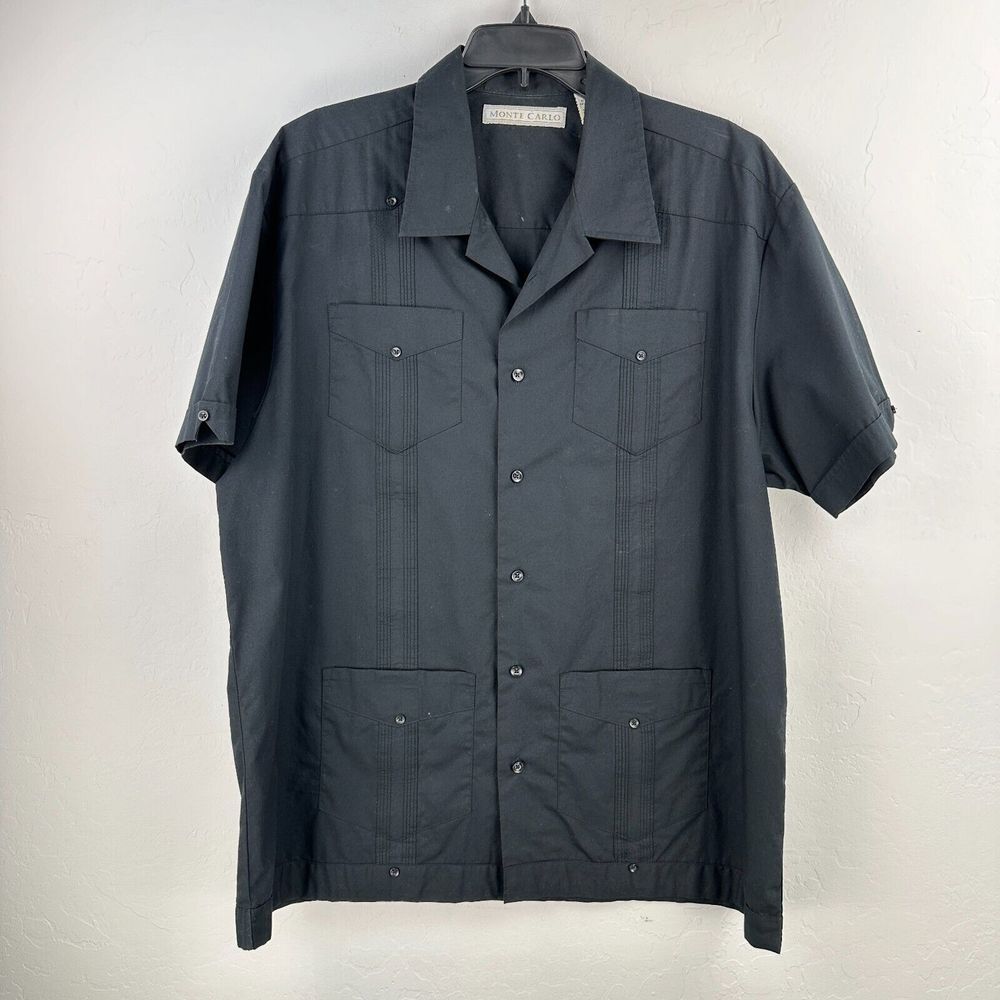 Vintage Monte Carlo Shirt‎ XL Black Button Up Short Sleeve Utility Work Tactical